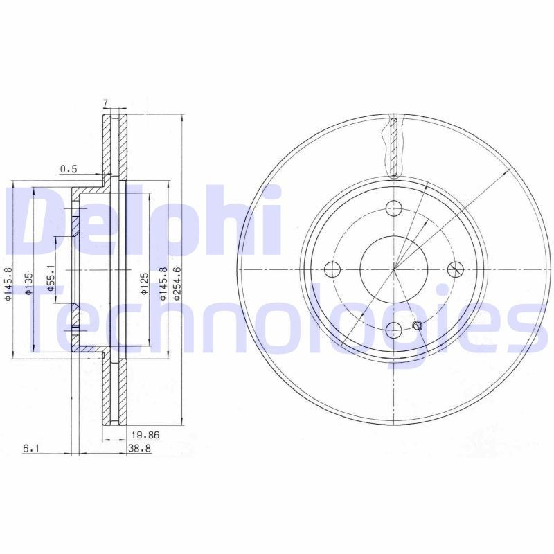 DELPHI BG3393: Piduriketas Ø: 254mm, õhutusega, Ø: 254mm, õlitatud