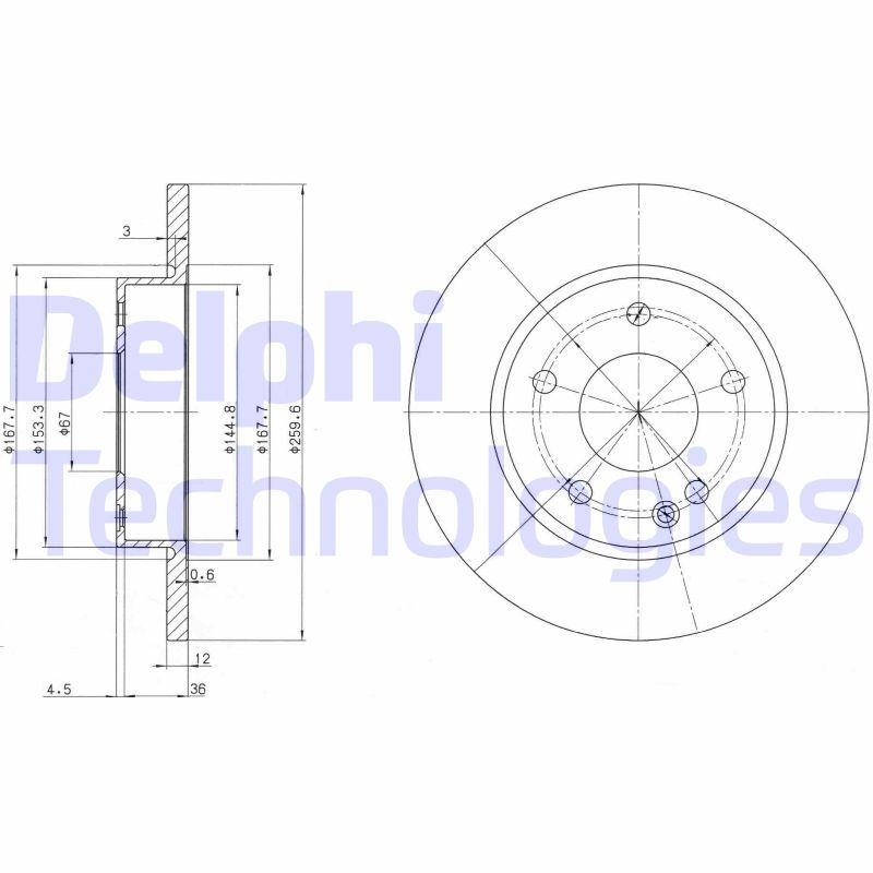 DELPHI BG3394: Piduriketas Ø: 260mm, täis, Ø: 260mm, õlitatud