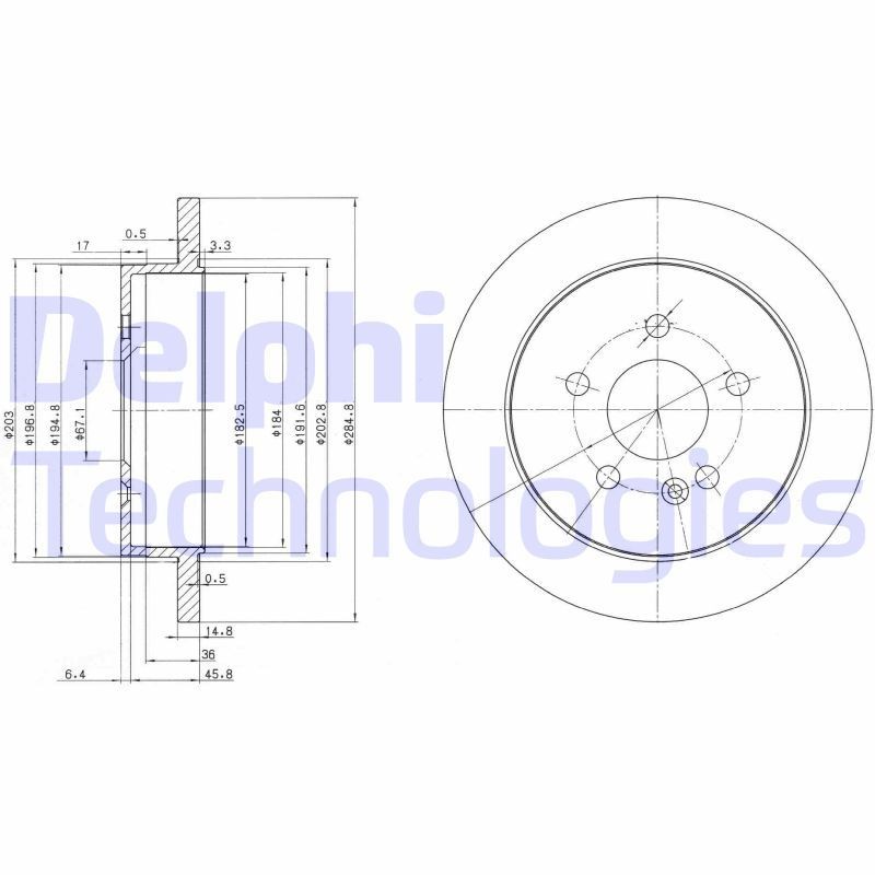 DELPHI BG3398: Piduriketas Ø: 285mm, täis, Ø: 285mm, õlitatud