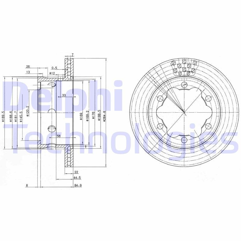 DELPHI BG3399: Piduriketas Ø: 285mm, õhutusega, Ø: 285mm, õlitatud