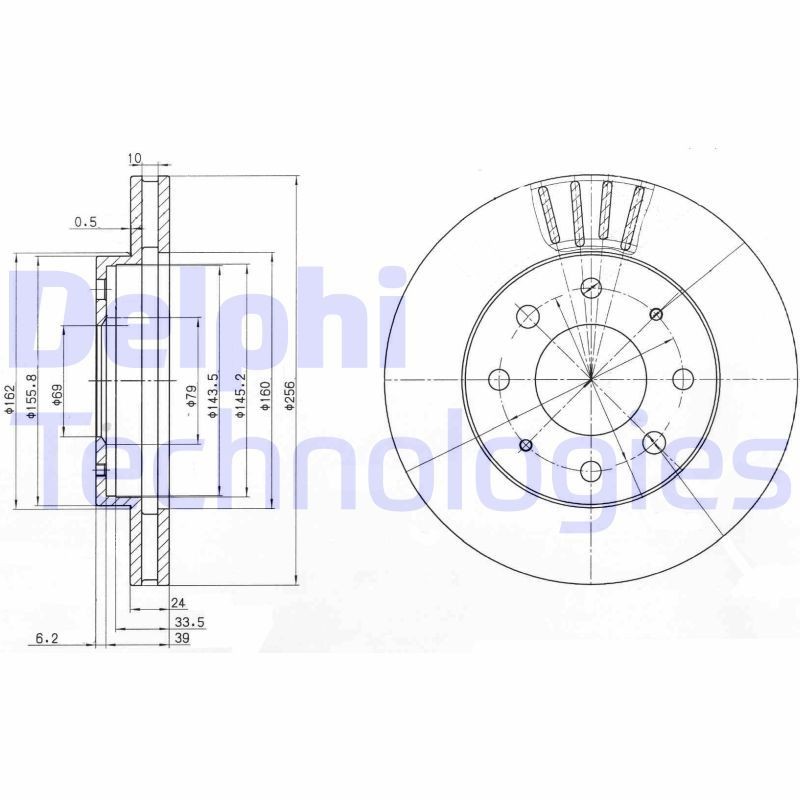 DELPHI BG3401: Δισκόπλακα Ø: 256mm, αεριζόμενο, Ø: 256mm, λαδωμένο