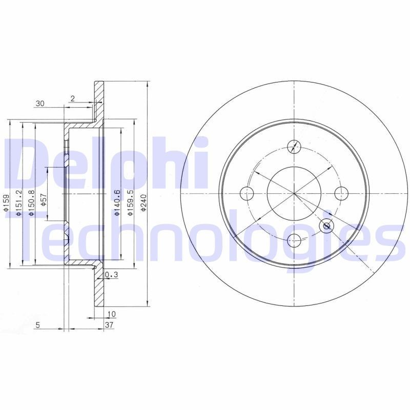 DELPHI BG3403: Stabdžių diskas Ø: 240mm, visiškai, Ø: 240mm, padengta alyva