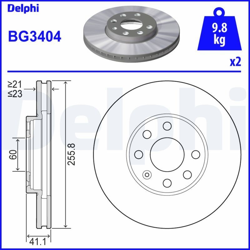 DELPHI BG3404: Piduriketas Ø: 256mm, õhutusega, Ø: 256mm, õlitatud