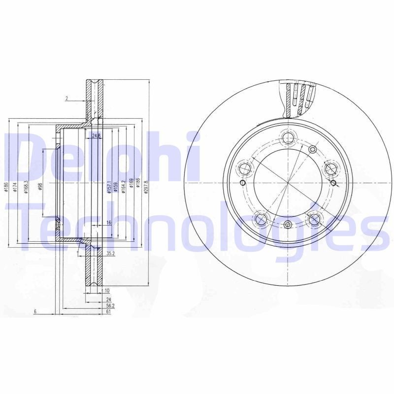 DELPHI BG3409: Piduriketas Ø: 298mm, õhutusega, Ø: 298mm, õlitatud