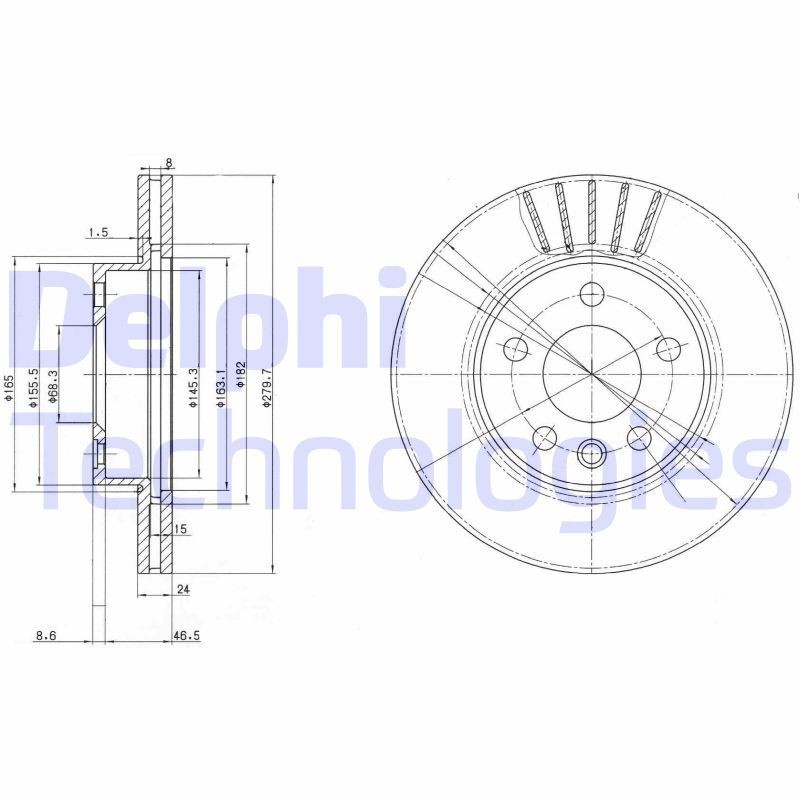 DELPHI BG3417: Piduriketas Ø: 280mm, õhutusega, Ø: 280mm, õlitatud