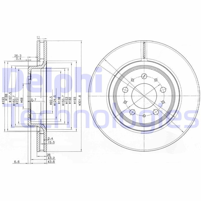 DELPHI BG3418: Piduriketas Ø: 302mm, õhutusega, Ø: 302mm, õlitatud