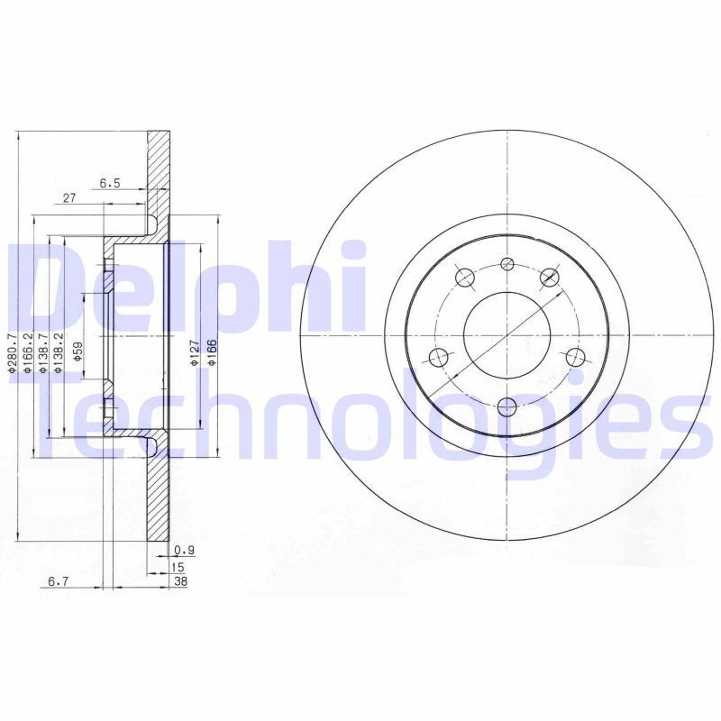 DELPHI BG3420: Piduriketas Ø: 281mm, täis, Ø: 281mm, õlitatud