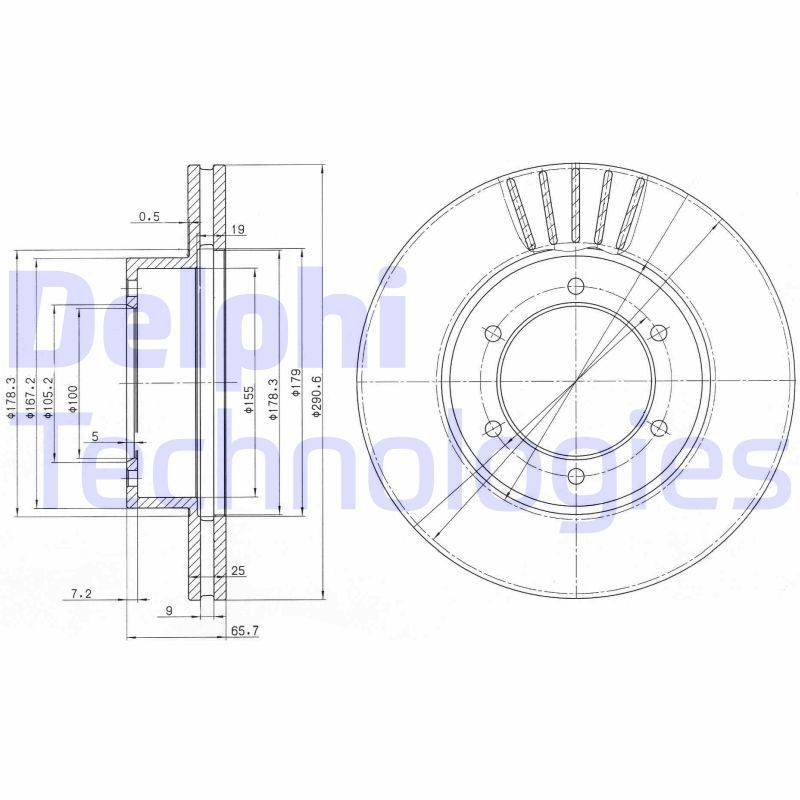 DELPHI BG3423: Piduriketas Ø: 290mm, õhutusega, Ø: 290mm, õlitatud