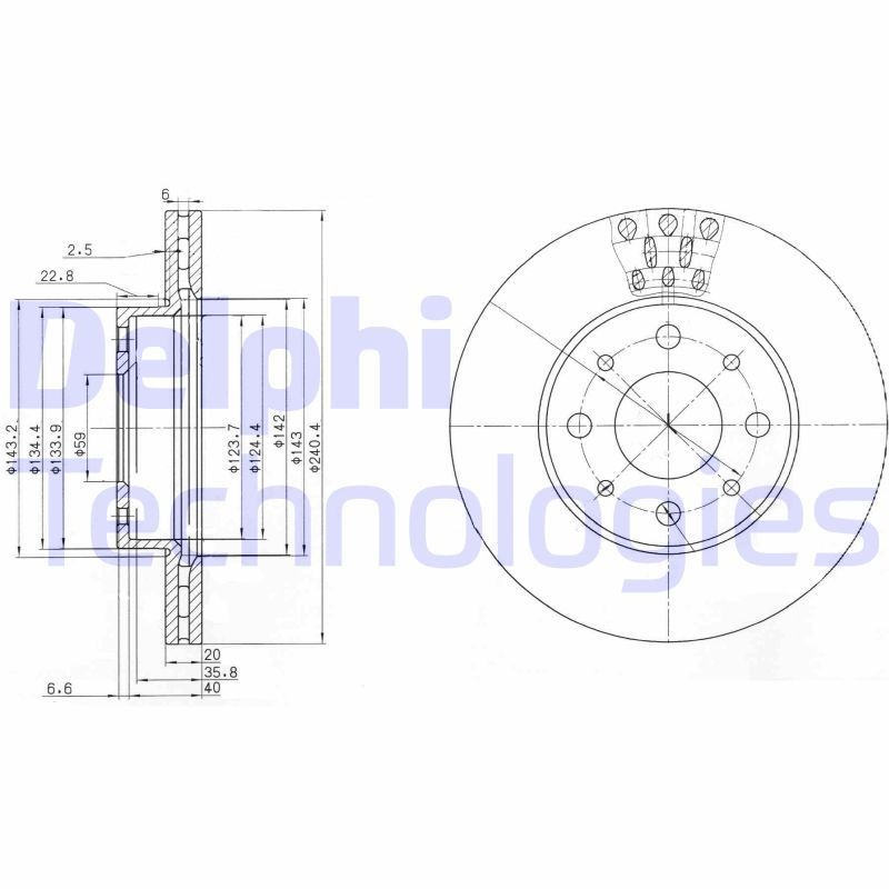 DELPHI BG3425: Piduriketas Ø: 240mm, õhutusega, Ø: 240mm, õlitatud