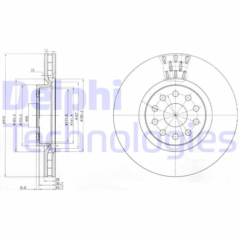DELPHI BG3497: Piduriketas Ø: 310mm, õhutusega, Ø: 310mm, õlitatud
