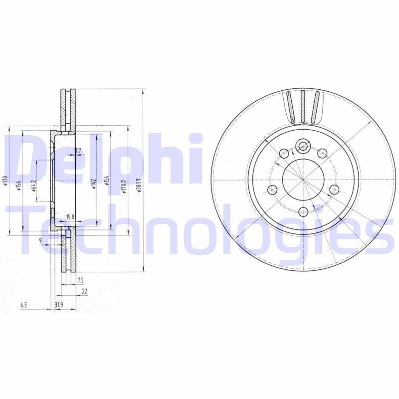 DELPHI BG3503: Piduriketas Ø: 284mm, õhutusega, Ø: 284mm, õlitatud