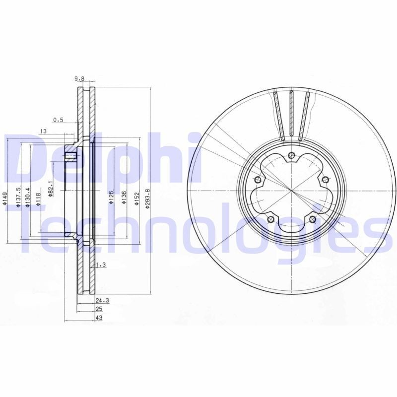 DELPHI BG3504: Piduriketas Ø: 294mm, õhutusega, Ø: 294mm, õlitatud