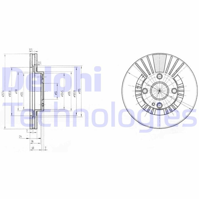 DELPHI BG3509: Piduriketas Ø: 258mm, õhutusega, Ø: 258mm, õlitatud