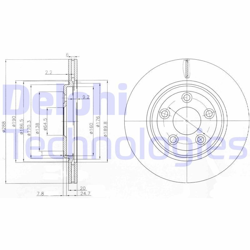 DELPHI BG3512: Piduriketas Ø: 288mm, õhutusega, Ø: 288mm, õlitatud