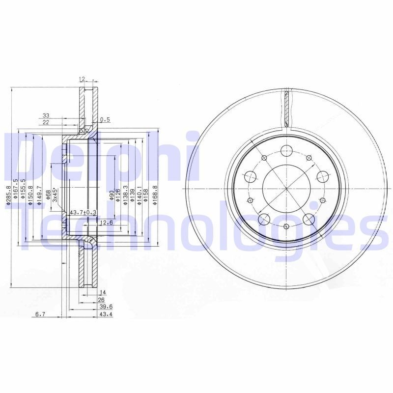 DELPHI BG3513: Piduriketas Ø: 286mm, õhutusega, Ø: 286mm, õlitatud