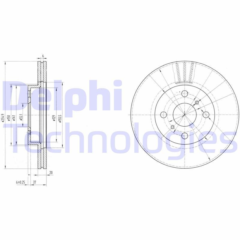 DELPHI BG3520: Piduriketas Ø: 255mm, õhutusega, Ø: 255mm, õlitatud