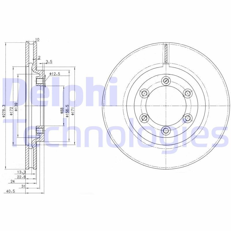 DELPHI BG3523: Piduriketas Ø: 278mm, õhutusega, Ø: 278mm, õlitatud