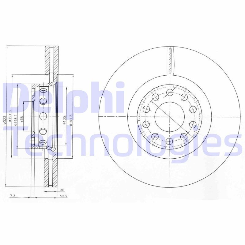 DELPHI BG3524: Piduriketas Ø: 323mm, õhutusega, Ø: 323mm, õlitatud