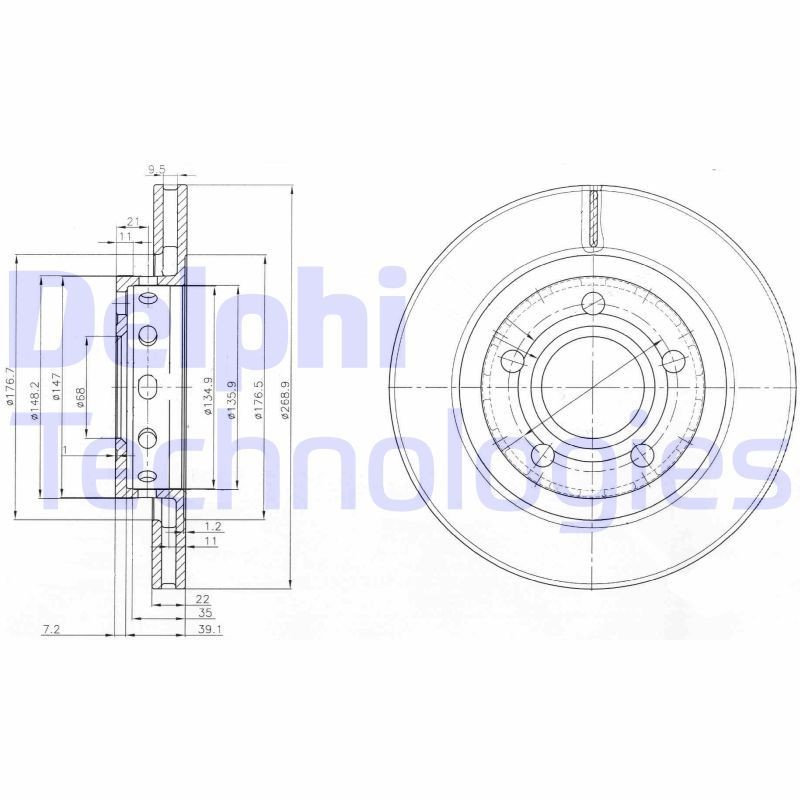 DELPHI BG3525: Piduriketas Ø: 269mm, õhutusega, Ø: 269mm, õlitatud