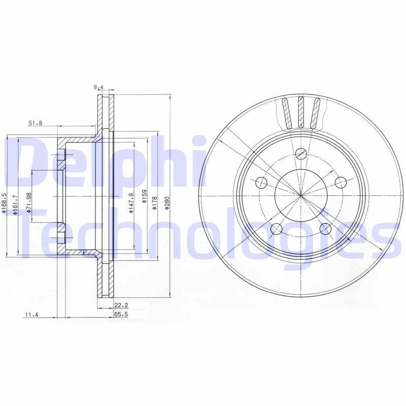 DELPHI BG3532: Piduriketas Ø: 280mm, õhutusega, Ø: 280mm, õlitatud