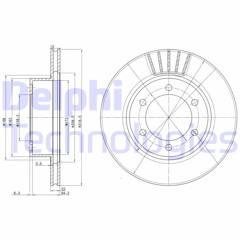 DELPHI BG3535: Piduriketas Ø: 319mm, õhutusega, Ø: 319mm, õlitatud