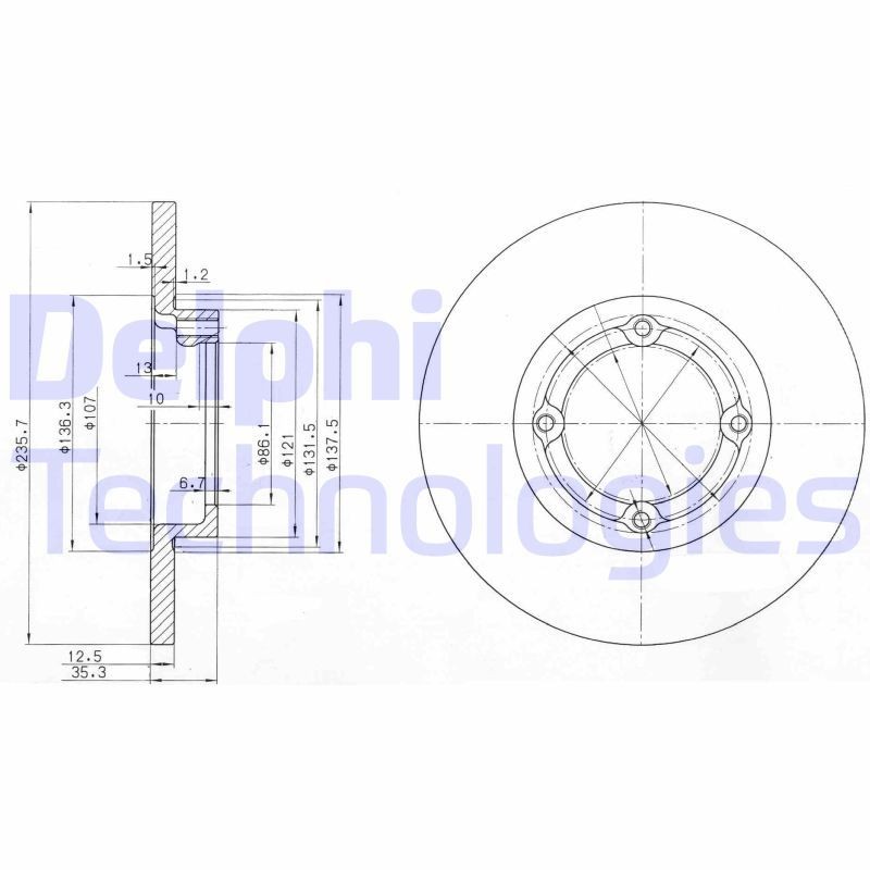 DELPHI BG3551: Piduriketas Ø: 236mm, täis, Ø: 236mm, õlitatud