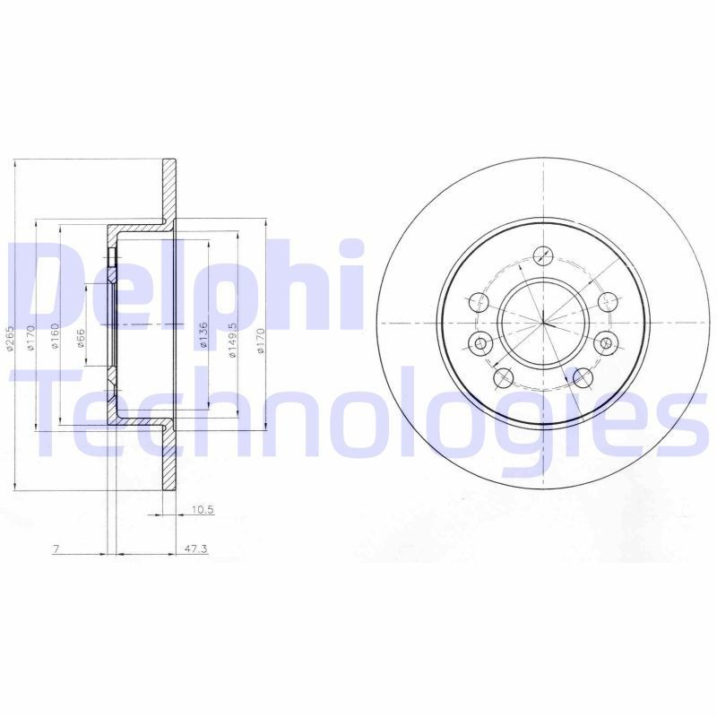DELPHI BG3552: Piduriketas Ø: 265mm, täis, Ø: 265mm, õlitatud