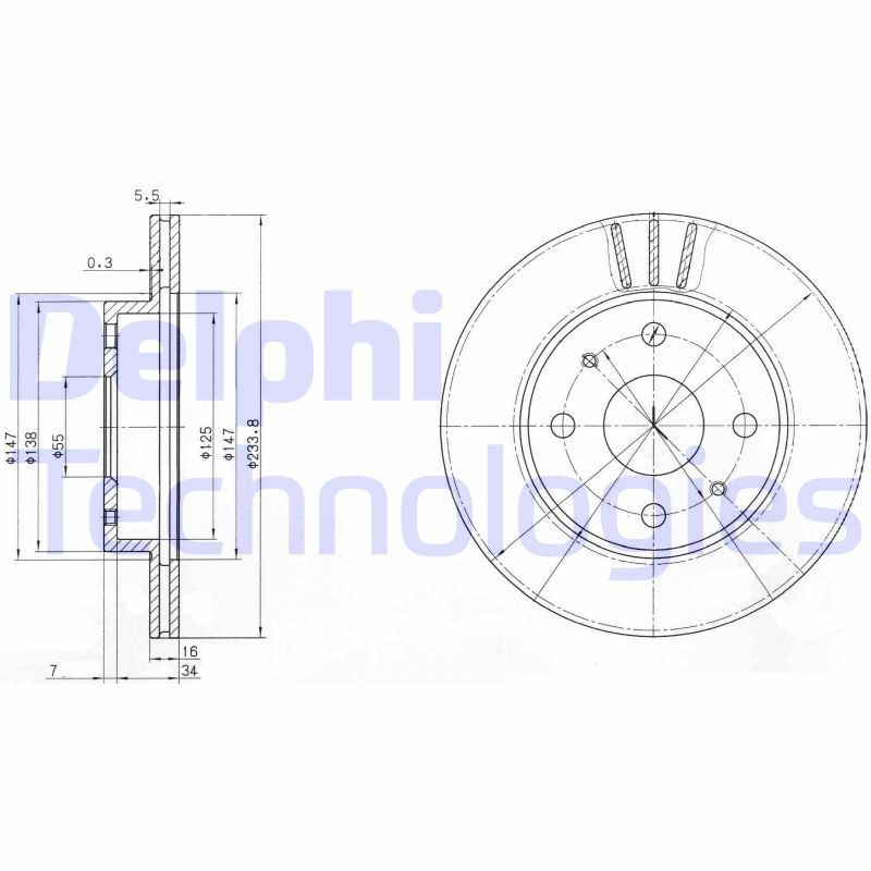 DELPHI BG3555: Disco freno Ø: 234mm, ventilato, Ø: 234mm, Oleato
