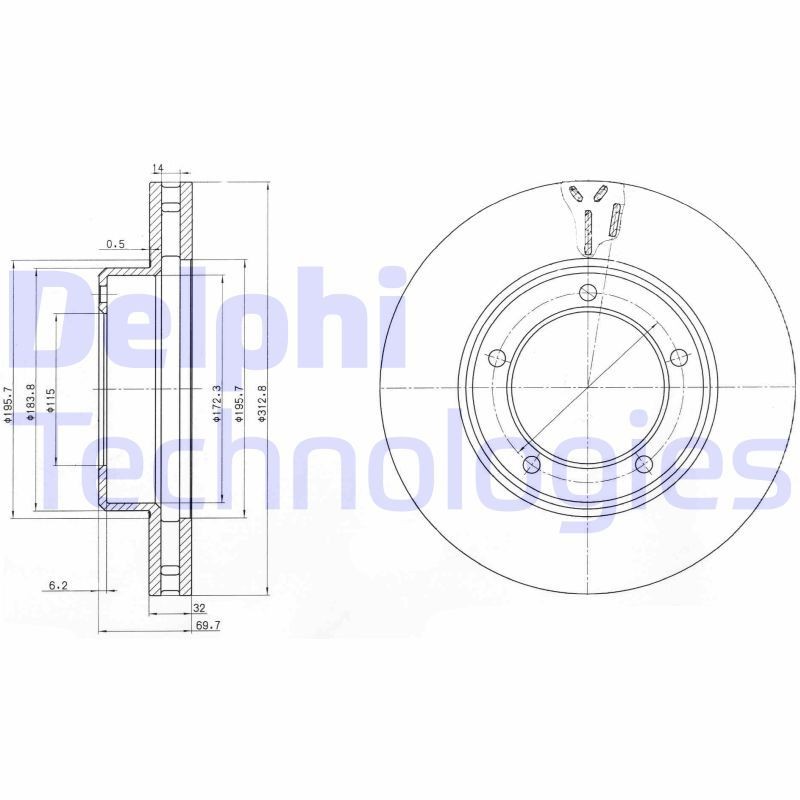 DELPHI BG3558: Stabdžių diskas Ø: 312mm, ventiliuojama, Ø: 312mm, padengta alyva