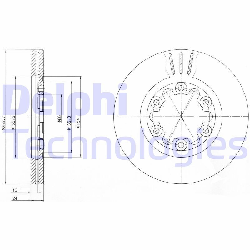 DELPHI BG3559: Piduriketas Ø: 256mm, õhutusega, Ø: 256mm, õlitatud