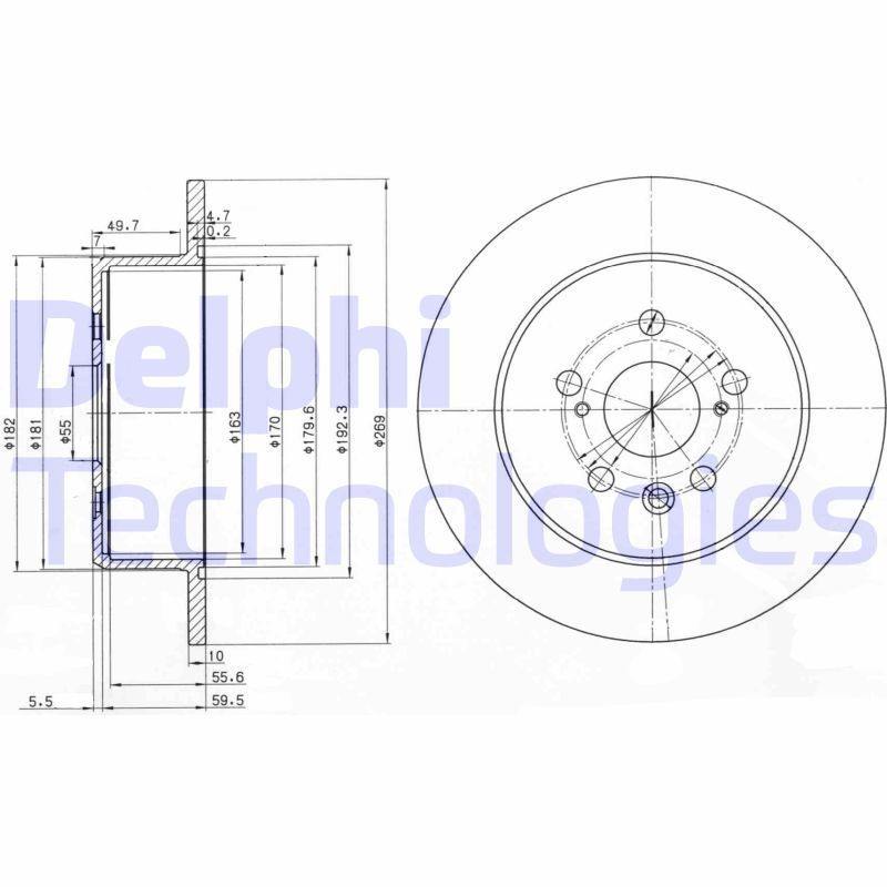 DELPHI BG3583: Piduriketas Ø: 269mm, täis, Ø: 269mm, õlitatud