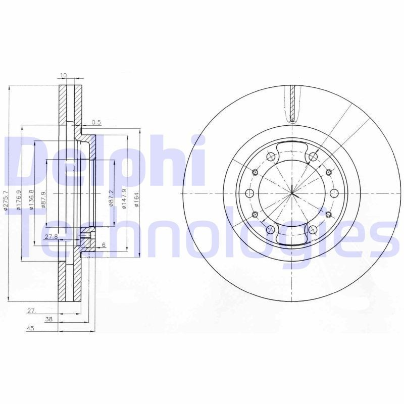 DELPHI BG3586: Bremseskive Ø: 276mm, ventilert, Ø: 276mm, oljet