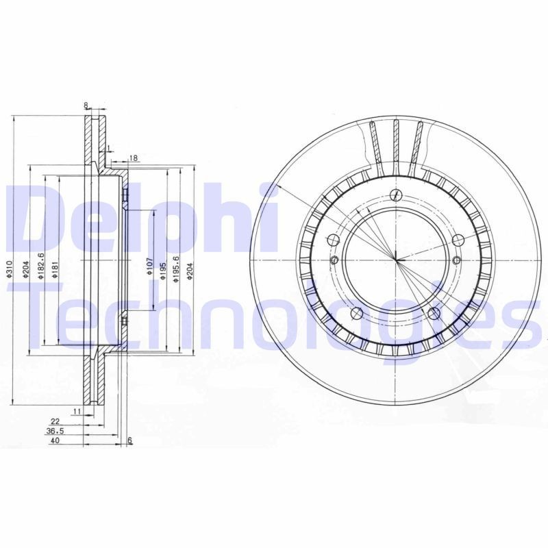 DELPHI BG3587: Disc de frână Ř: 311mm, ventilat, Ř: 311mm, uns