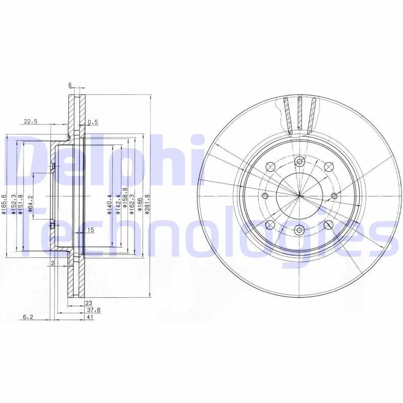 DELPHI BG3589: Piduriketas Ø: 282mm, õhutusega, Ø: 282mm, õlitatud