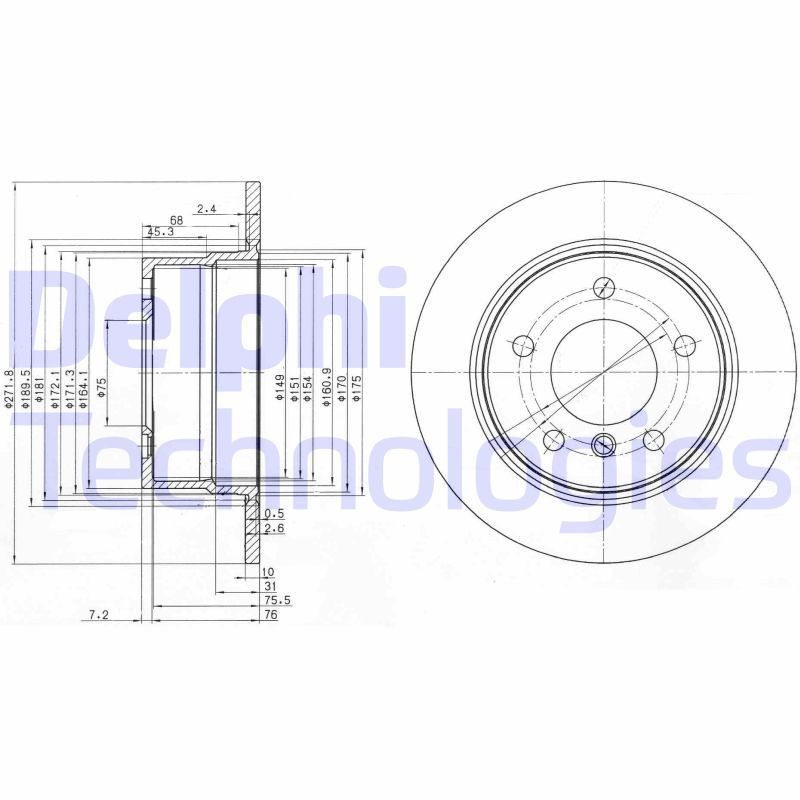 DELPHI BG3592: Piduriketas Ø: 272mm, täis, Ø: 272mm, õlitatud