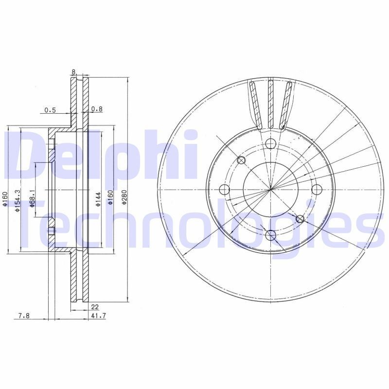 DELPHI BG3596: Piduriketas Ø: 280mm, õhutusega, Ø: 280mm, õlitatud