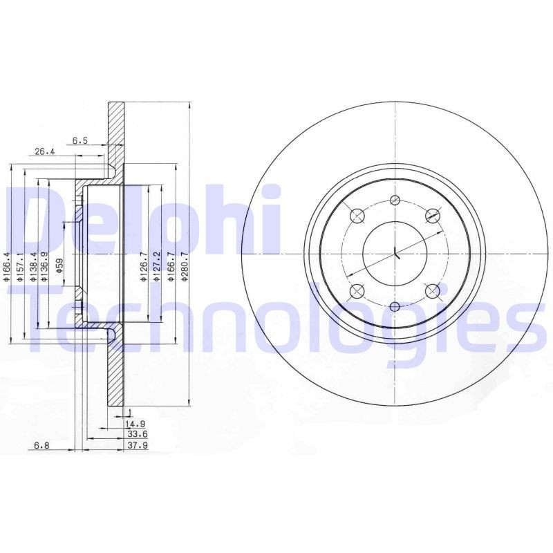 DELPHI BG3600: Disco freno Ø: 281mm, pieno, Ø: 281mm