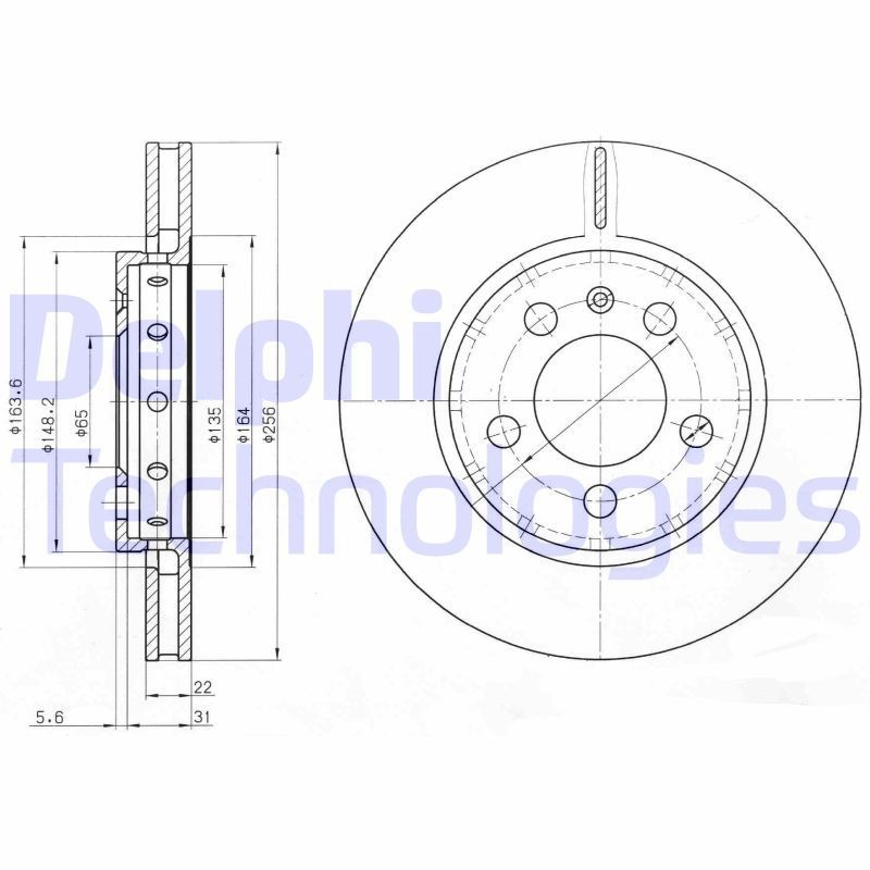 DELPHI BG3611: Piduriketas Ø: 256mm, õhutusega, Ø: 256mm, õlitatud