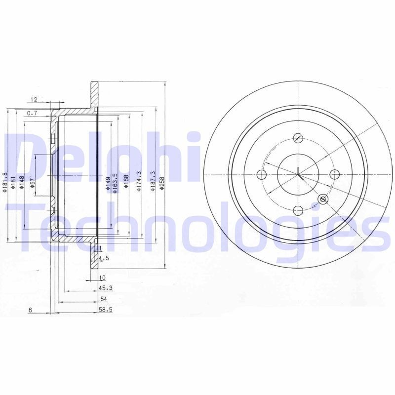 DELPHI BG3615: Piduriketas Ø: 258mm, täis, Ø: 258mm, õlitatud