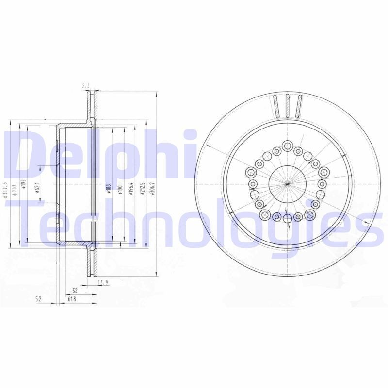 DELPHI BG3617: Piduriketas Ø: 307mm, õhutusega, Ø: 307mm
