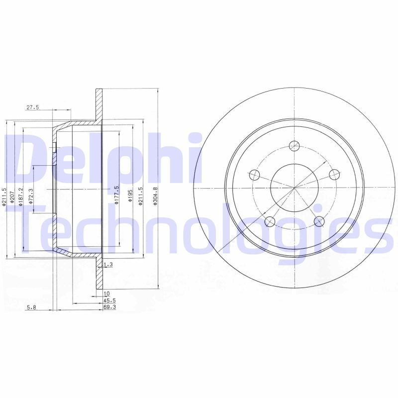 DELPHI BG3660: Piduriketas Ø: 305mm, täis, Ø: 305mm, õlitatud