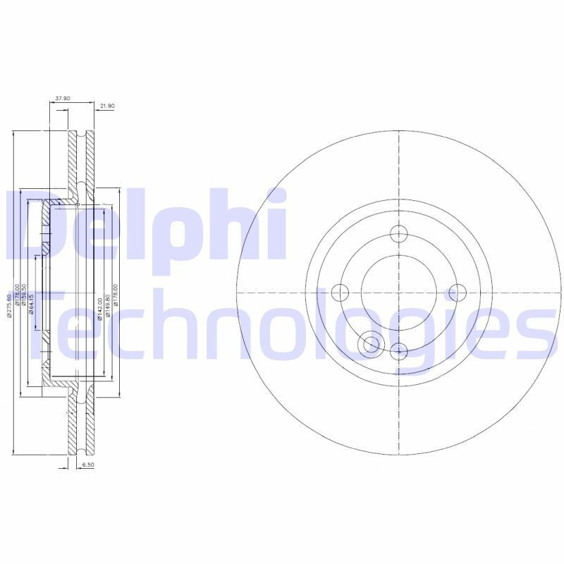 DELPHI BG3661: Piduriketas Ø: 276mm, õhutusega, Ø: 276mm