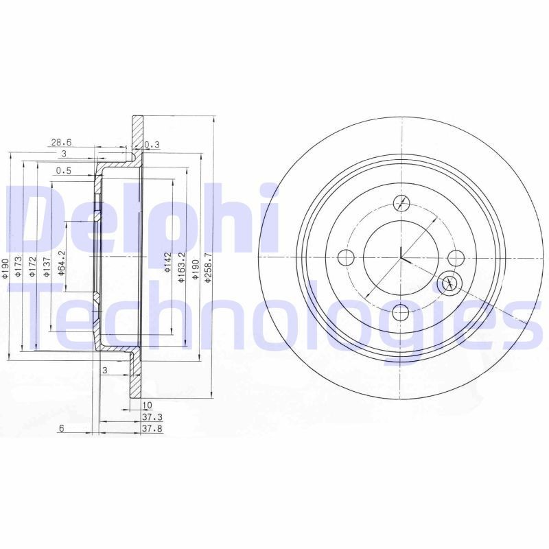 DELPHI BG3662: Piduriketas Ø: 259mm, täis, Ø: 259mm