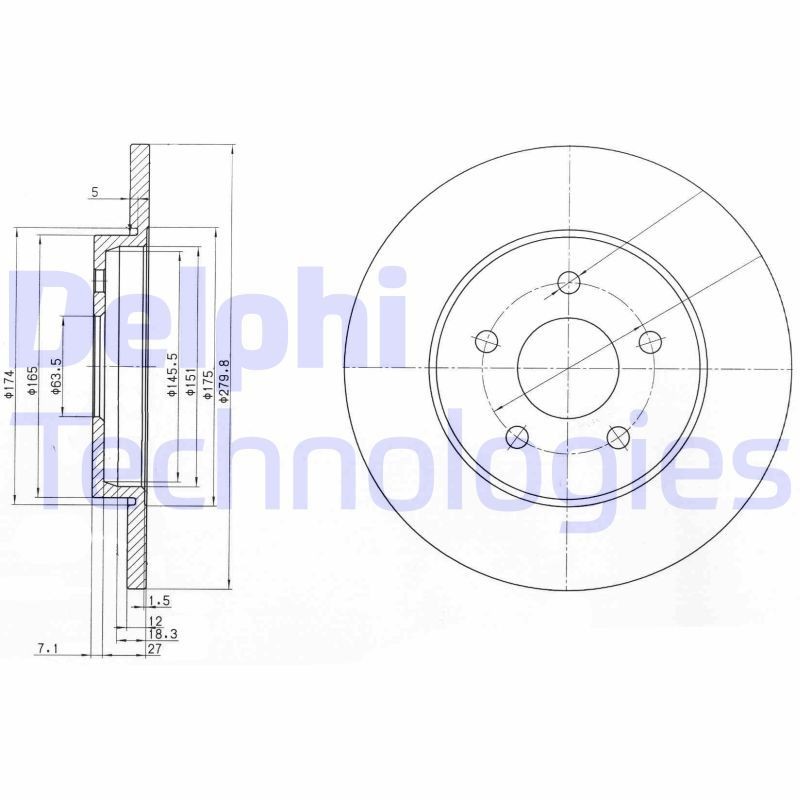 DELPHI BG3663: Piduriketas Ø: 280mm, täis, Ø: 280mm