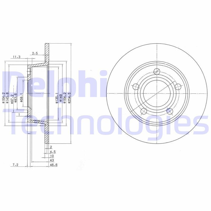 DELPHI BG3672: Piduriketas Ø: 254mm, täis, Ø: 254mm, õlitatud