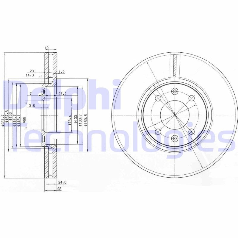 DELPHI BG3675: Piduriketas Ø: 288mm, õhutusega, Ø: 288mm, õlitatud