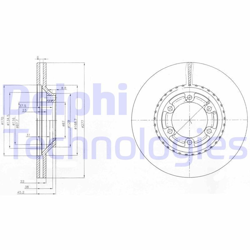DELPHI BG3679: Piduriketas Ø: 277mm, õhutusega, Ø: 277mm