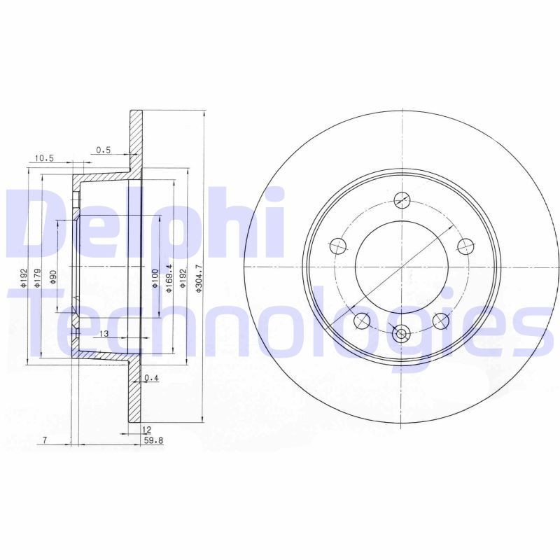 DELPHI BG3681: Piduriketas Ø: 305mm, täis, Ø: 305mm, õlitatud