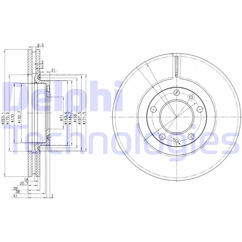 DELPHI BG3682: Piduriketas Ø: 283mm, õhutusega, Ø: 283mm, õlitatud