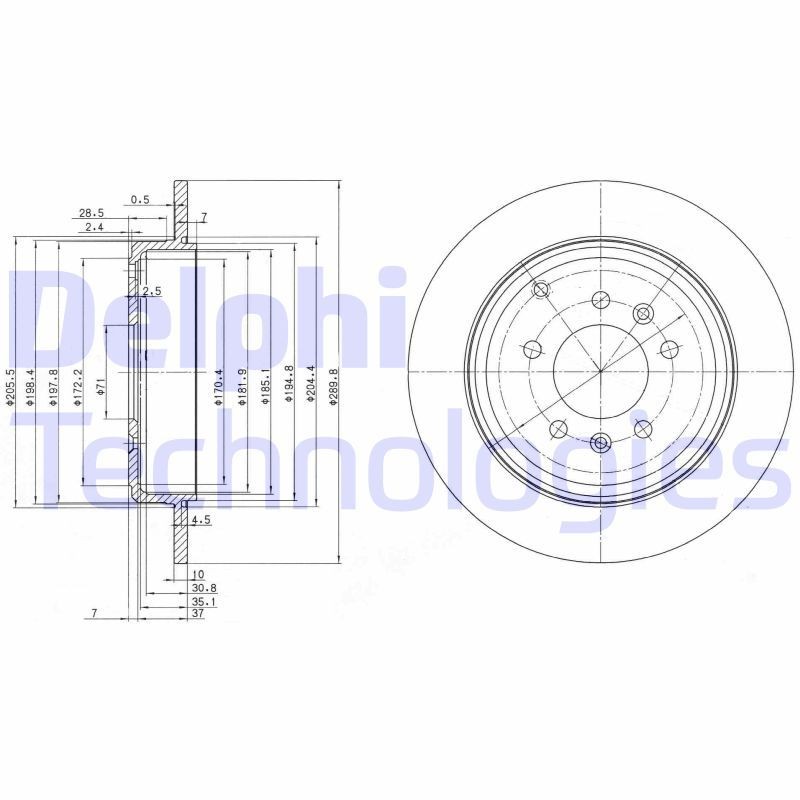 DELPHI BG3684: Piduriketas Ø: 290mm, täis, Ø: 290mm, õlitatud